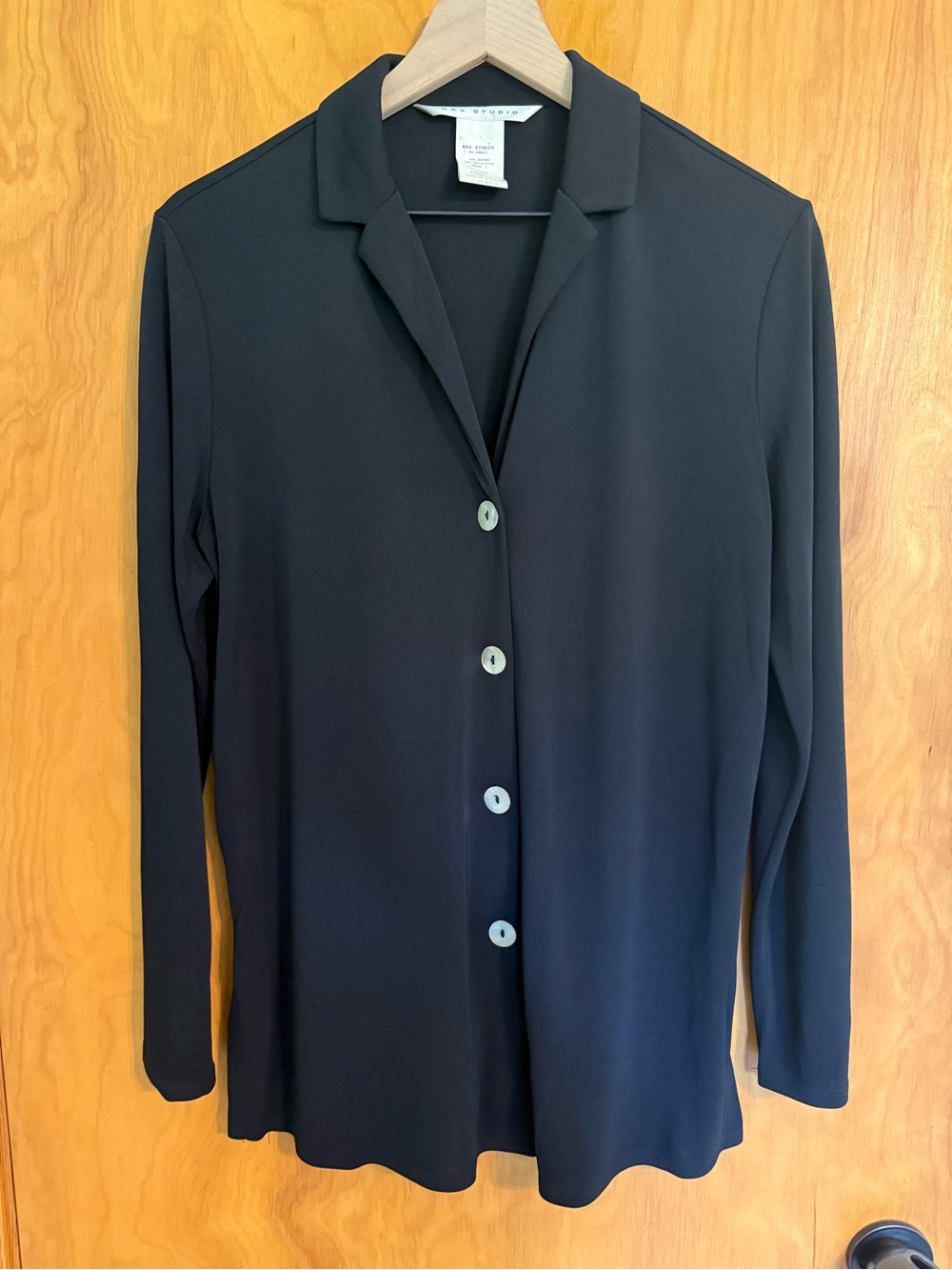 Vintage 80s 90s Max Studio Black Button-Front Collared Long Sleeve Top Size M